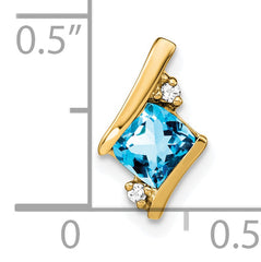 10k Yellow Gold Cushion Blue Topaz and Diamond Chain Slide