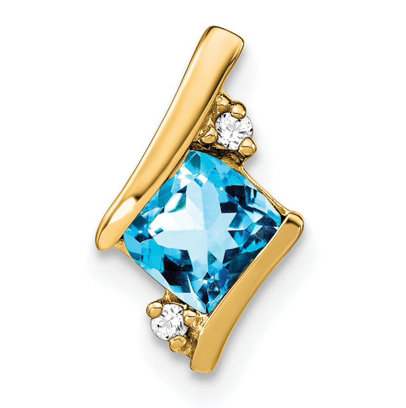 10k Yellow Gold Cushion Blue Topaz and Diamond Chain Slide