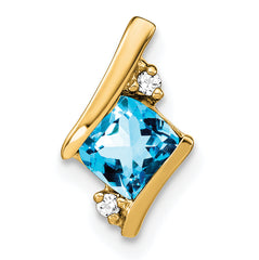 10k Yellow Gold Cushion Blue Topaz and Diamond Chain Slide