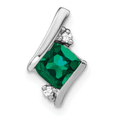 Sterling Silver Antique Cushion Cr. Emerald and Diamond Pendant