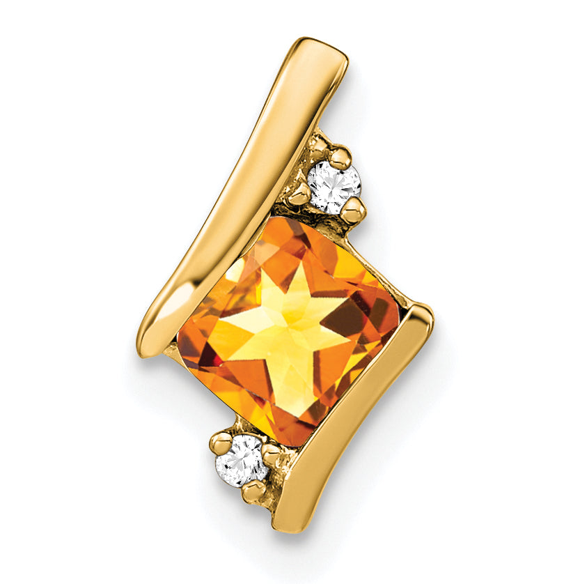 10k Yellow Gold Cushion Citrine and Diamond Chain Slide