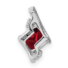 10k White Gold Cushion Garnet and Diamond Chain Slide