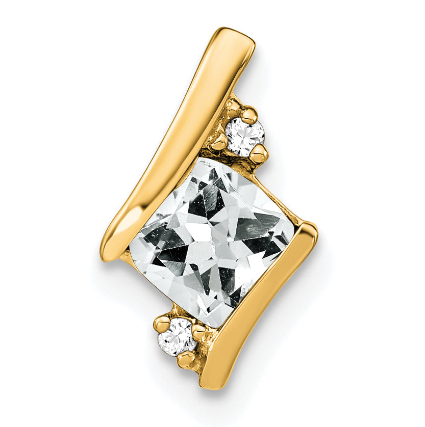 10k Yellow Gold Cushion White Topaz and Diamond Chain Slide