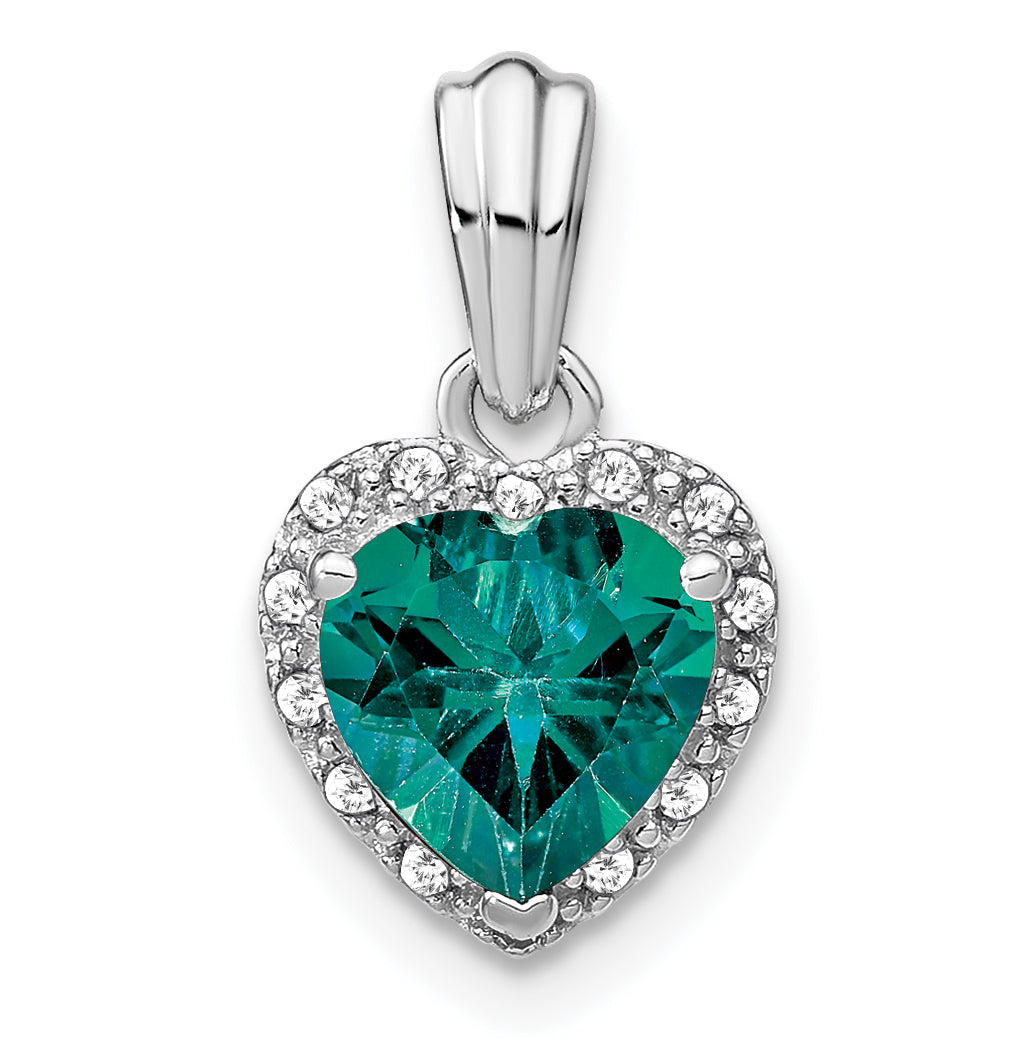 Sterling Silver Rhod-plated Created Alexandrite and Diamond Pendant