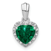 Sterling Silver Rhodium-plated Created Emerald and Diamond Pendant