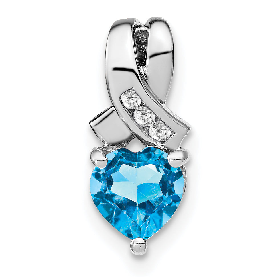 Sterling Silver Rhodium-plated Blue Topaz and Diamond Pendant