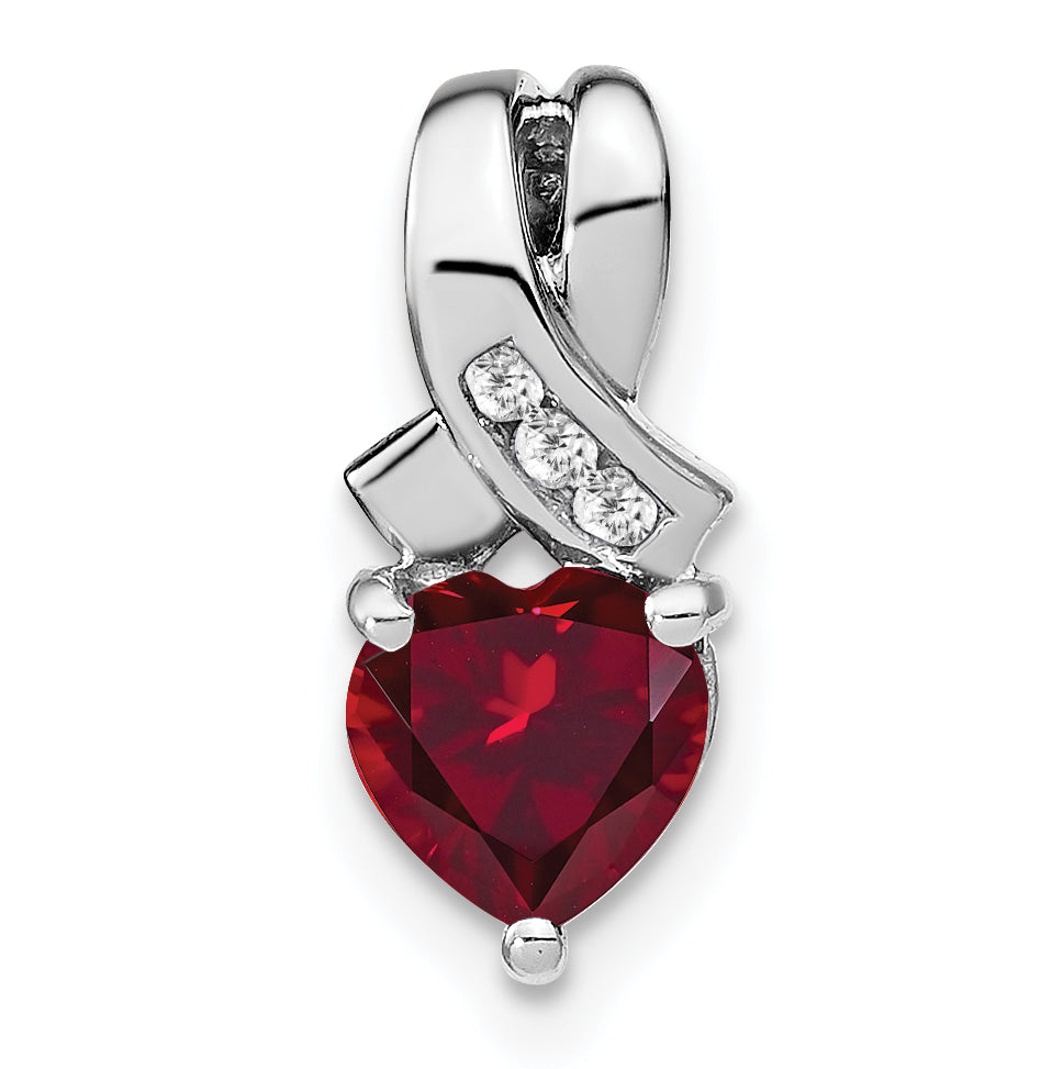 Sterling Silver Rhodium-plated Created Ruby and Diamond Pendant