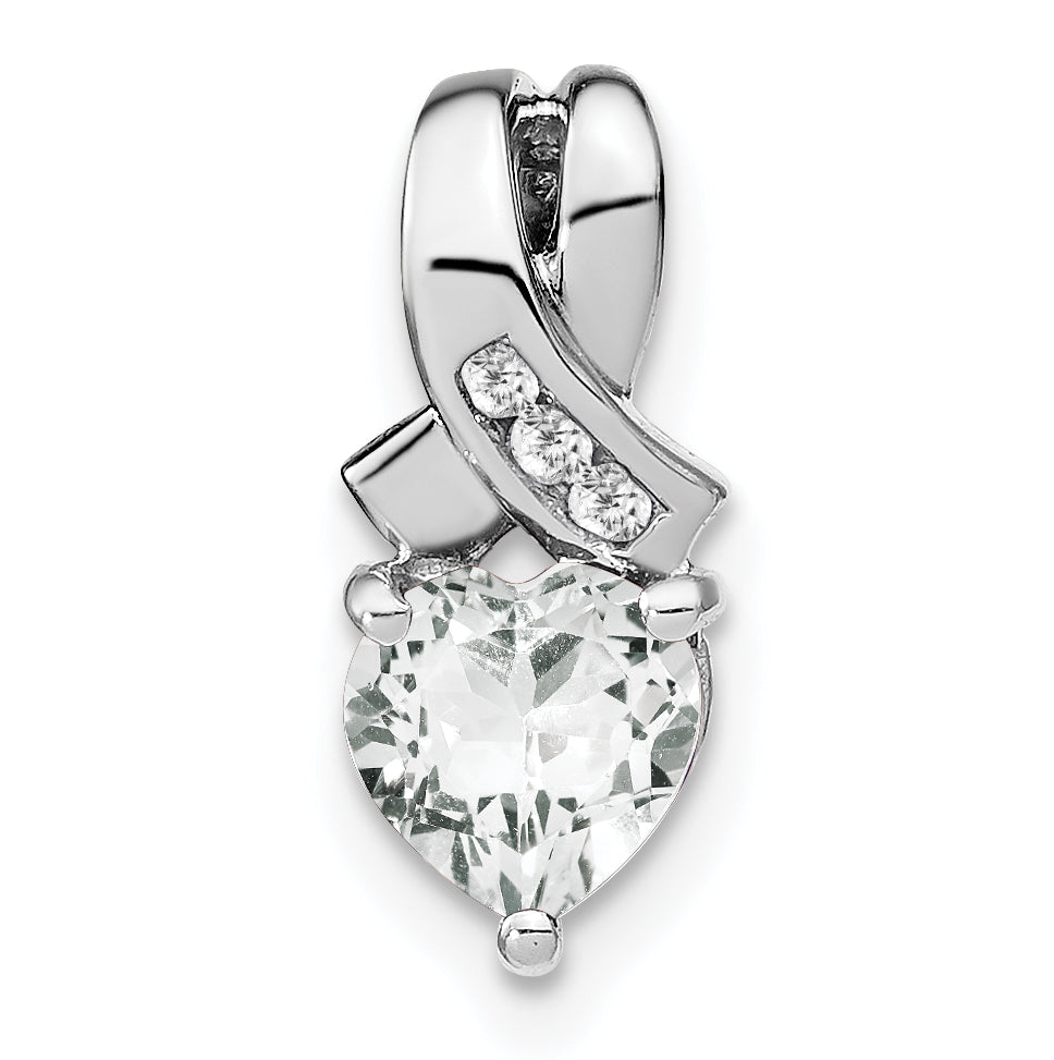 Sterling Silver Rhodium-plated White Topaz and Diamond Pendant