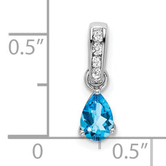 10k White Gold Pear Blue Topaz and Diamond Pendant