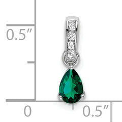 14k White Gold 1/20 carat Lab Grown Diamond VS/SI+ G+ and Lab Created Emerald Complete Pendant