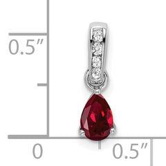 14k White Gold 1/20 carat Lab Grown Diamond VS/SI+ G+ and Lab Created Ruby Complete Pendant