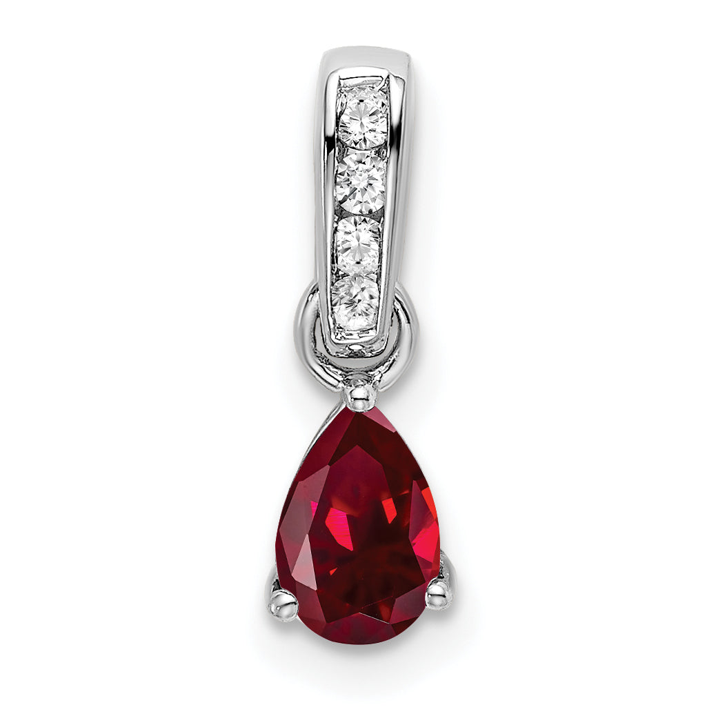 14k White Gold 1/20 carat Lab Grown Diamond VS/SI+ G+ and Lab Created Ruby Complete Pendant