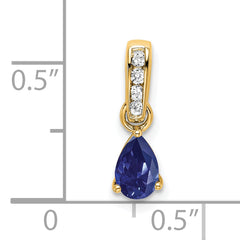 10k Yellow Gold Pear Created Sapphire and Diamond Pendant
