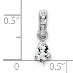 10k White Gold Pear White Topaz and Diamond Pendant