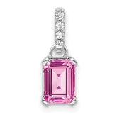 10k White Gold Created Pink Sapphire and Diamond Pendant