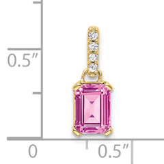 10k Yellow Gold Created Pink Sapphire and Diamond Pendant