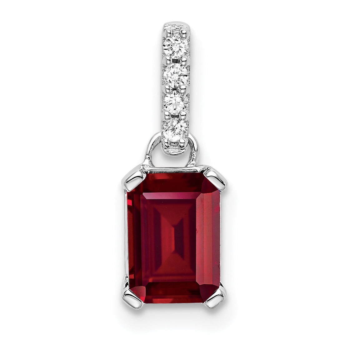 14k White Gold 1/20 carat Lab Grown Diamond VS/SI+ G+ and Lab Created Ruby Pendant