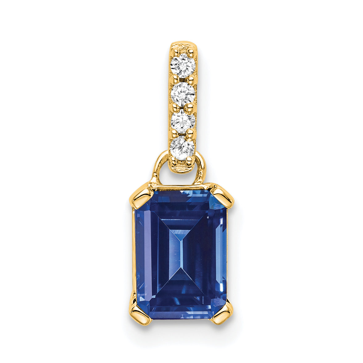 10k Yellow Gold Created Sapphire and Diamond Pendant