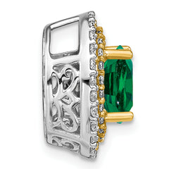 14k Two Tone 1/5 carat Lab Grown Diamond VS/SI+ G+ and Lab Created Emerald Chain Slide Pendant