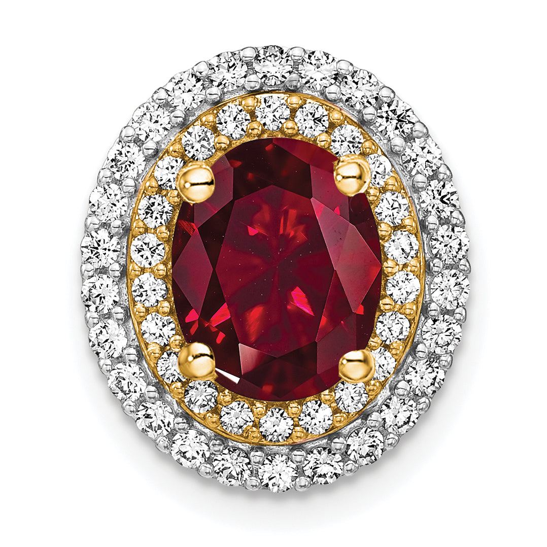 14k Two Tone 1/5 carat Lab Grown Diamond VS/SI+ G+ and Lab Created Ruby Chain Slide Pendant