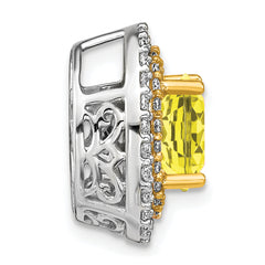 14k Two Tone 1/5 carat Lab Grown Diamond VS/SI+ G+ and Lab Created Yellow Sapphire Chain Slide Pendant