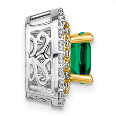 14k Two Tone 1/2 carat Lab Grown Diamond VS/SI+ G+ and Lab Created Emerald Chain Slide Pendant