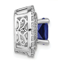14k White Gold 1/2 carat Lab Grown Diamond VS/SI+ G+ and Lab Created Blue Sapphire Chain Slide Pendant