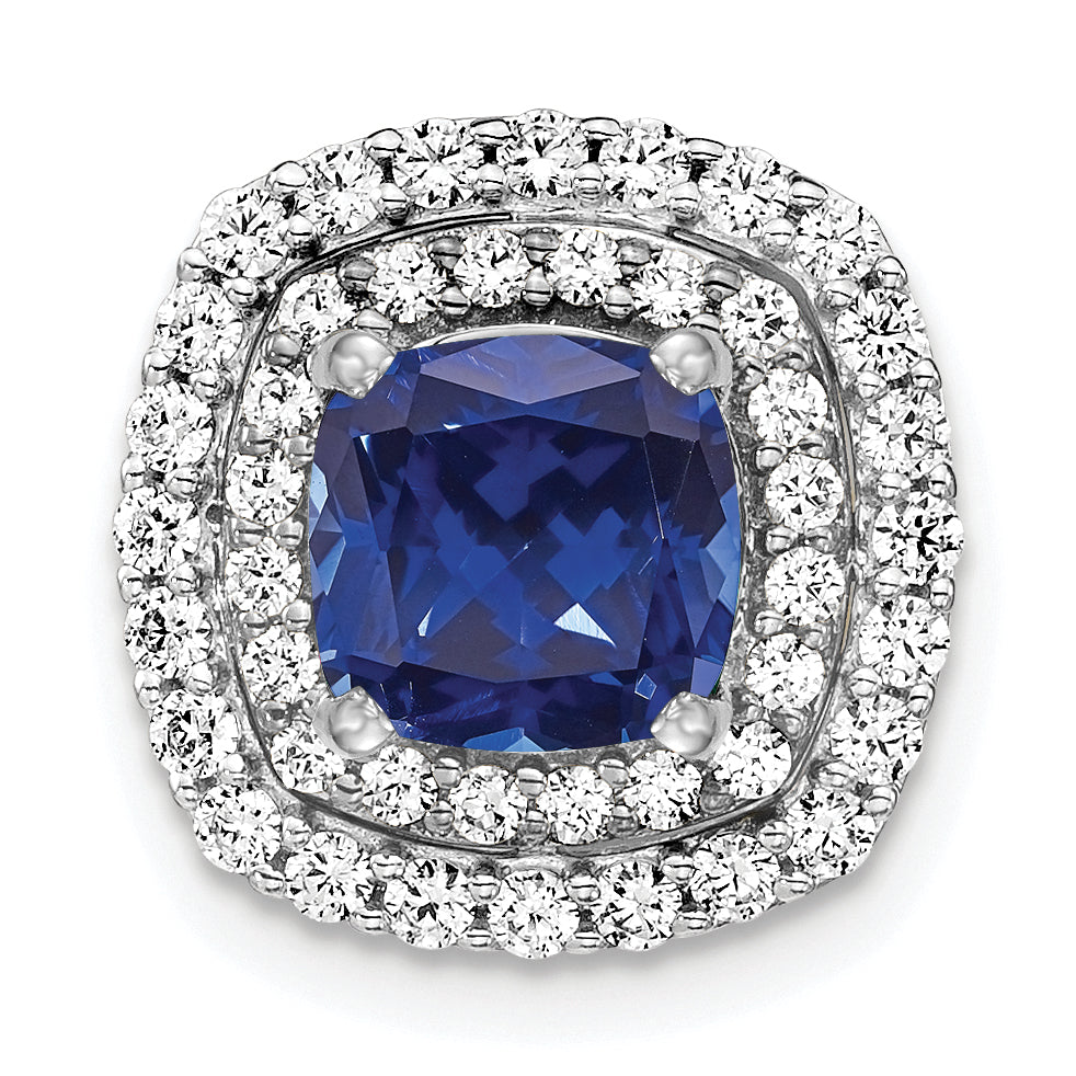 14k White Gold 1/2 carat Lab Grown Diamond VS/SI+ G+ and Lab Created Blue Sapphire Chain Slide Pendant