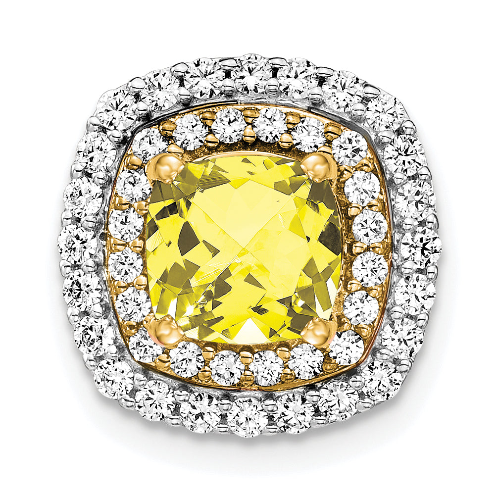 14k Two Tone 1/2 carat Lab Grown Diamond VS/SI+ G+ and Lab Created Yellow Sapphire Chain Slide Pendant