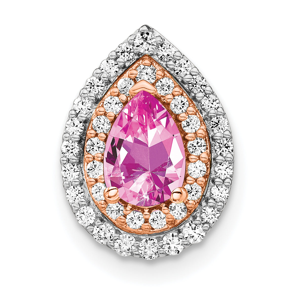 14k Two Tone Rose and White Gold 1/2 carat Lab Grown Diamond VS/SI+ G+ and Lab Created Pink Sapphire Chain Slide Pendant