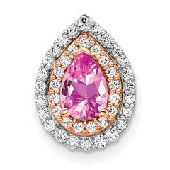 14k Two Tone Rose and White Gold 1/2 carat Lab Grown Diamond VS/SI+ G+ and Lab Created Pink Sapphire Chain Slide Pendant