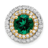 14k Two Tone 5/8 carat Lab Grown Diamond VS/SI+ G+ and Lab Created Emerald Chain Slide Pendant