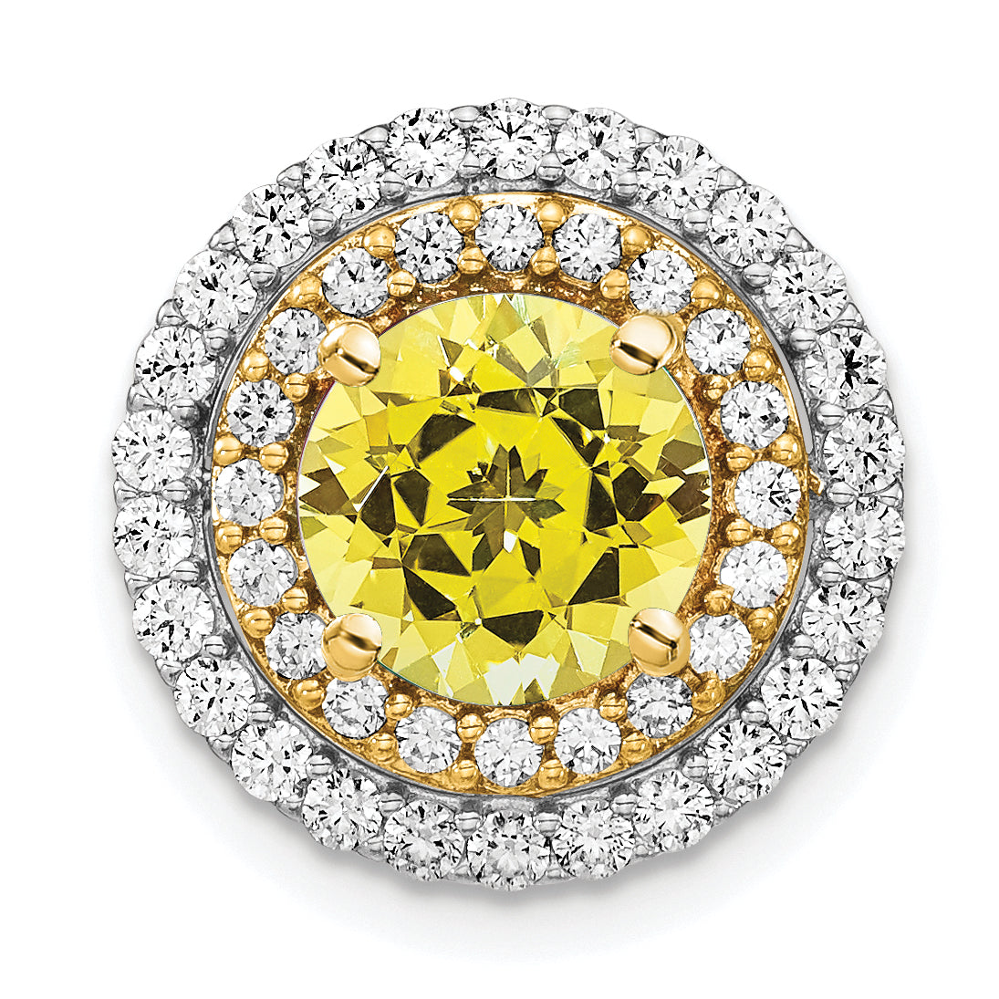 14k Two Tone 5/8 carat Lab Grown Diamond VS/SI+ G+ and Lab Created Yellow Sapphire Chain Slide Pendant