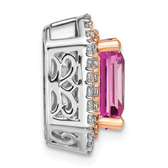 14k Two Tone Rose and White Gold 5/8 carat Lab Grown Diamond VS/SI+ G+ and Lab Created Pink Sapphire Complete Chain Slide Pendant