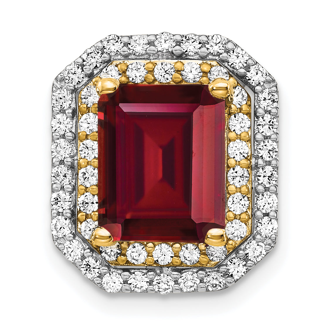 14k Two Tone 5/8 carat Lab Grown Diamond VS/SI+ G+ and Lab Created Ruby Complete Chain Slide Pendant