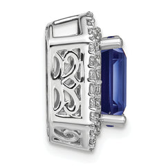 14k White Gold 5/8 carat Lab Grown Diamond VS/SI+ G+ and Lab Created Blue Sapphire Complete Chain Slide Pendant