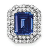 14k White Gold 5/8 carat Lab Grown Diamond VS/SI+ G+ and Lab Created Blue Sapphire Complete Chain Slide Pendant