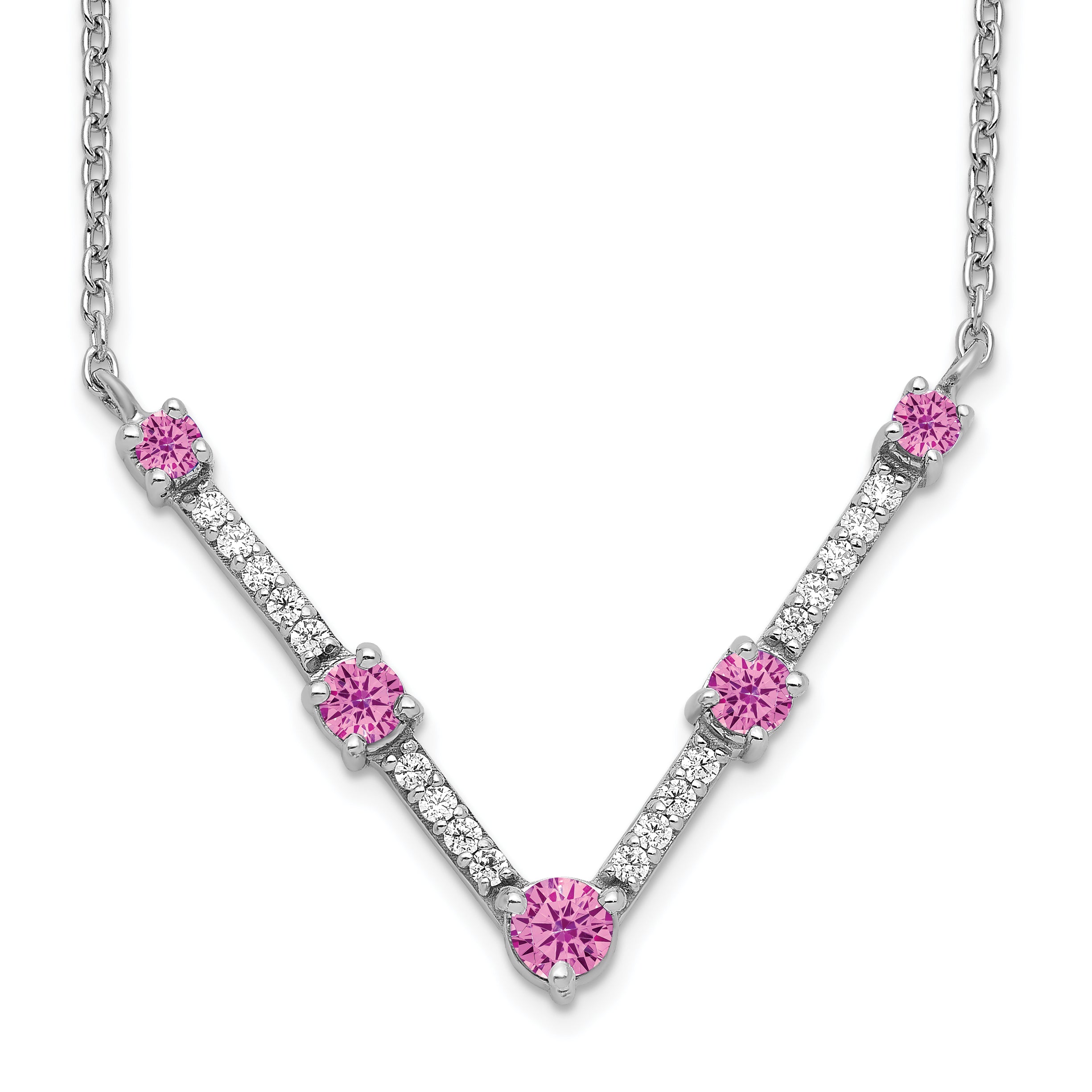 14k White Gold 1/10 carat Lab Grown Diamond VS/SI+ G+ and Lab Created Pink Sapphire 18 inch Necklace