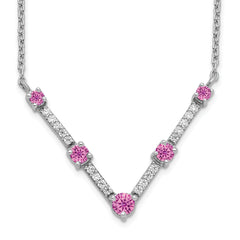 14k White Gold 1/10 carat Lab Grown Diamond VS/SI+ G+ and Lab Created Pink Sapphire 18 inch Necklace