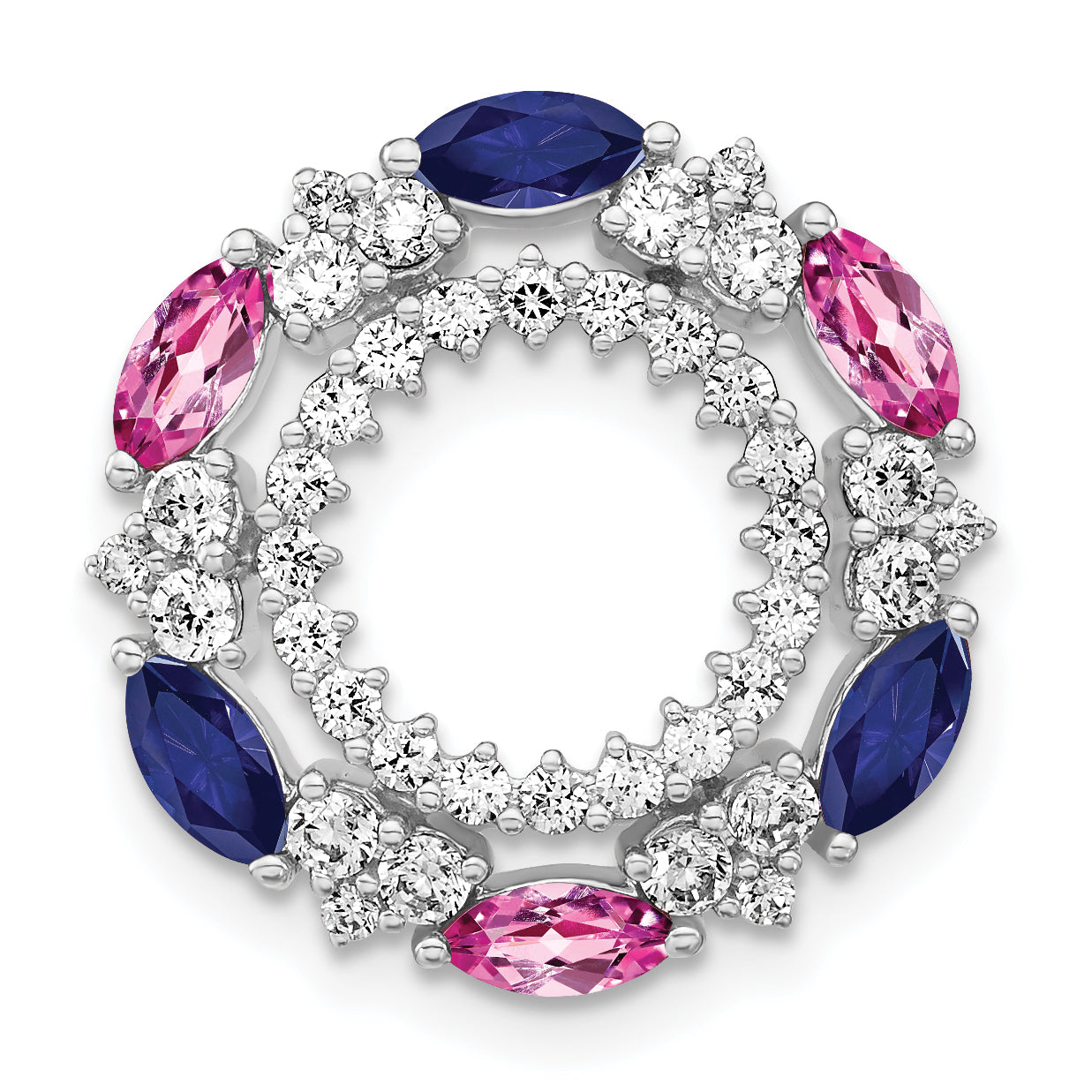 14k White Gold 5/8 carat Lab Grown Diamond VS/SI+ G+ and Lab Created Pink and Blue Sapphire Chain Slide Pendant