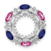 14k White Gold 5/8 carat Lab Grown Diamond VS/SI+ G+ and Lab Created Pink and Blue Sapphire Chain Slide Pendant