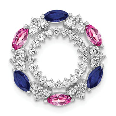 14k White Gold 5/8 carat Lab Grown Diamond VS/SI+ G+ and Lab Created Pink and Blue Sapphire Chain Slide Pendant