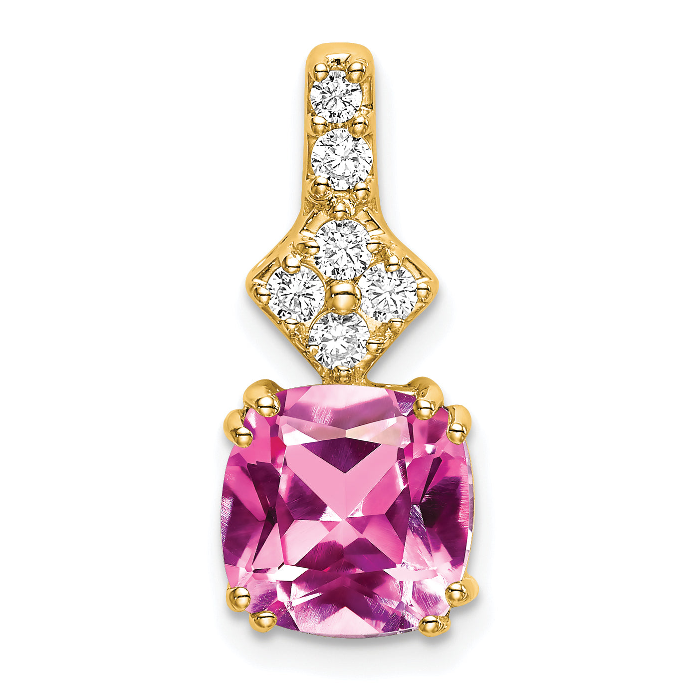 14k 1/5 carat Lab Grown Diamond VS/SI+ G+ and Lab Created Pink Sapphire Complete Pendant
