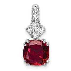 14k White Gold 1/5 carat Lab Grown Diamond VS/SI+ G+ and Lab Created Ruby Complete Pendant