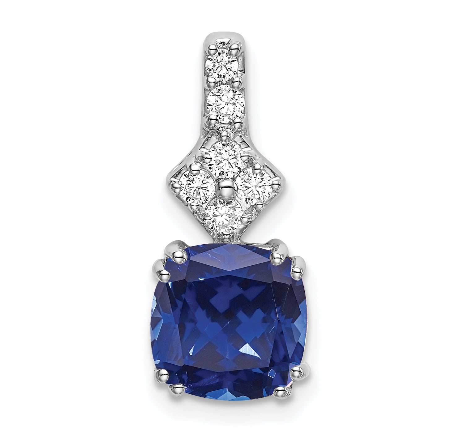 14k White Gold 1/5 carat Lab Grown Diamond VS/SI+ G+ and Lab Created Blue Sapphire Complete Pendant