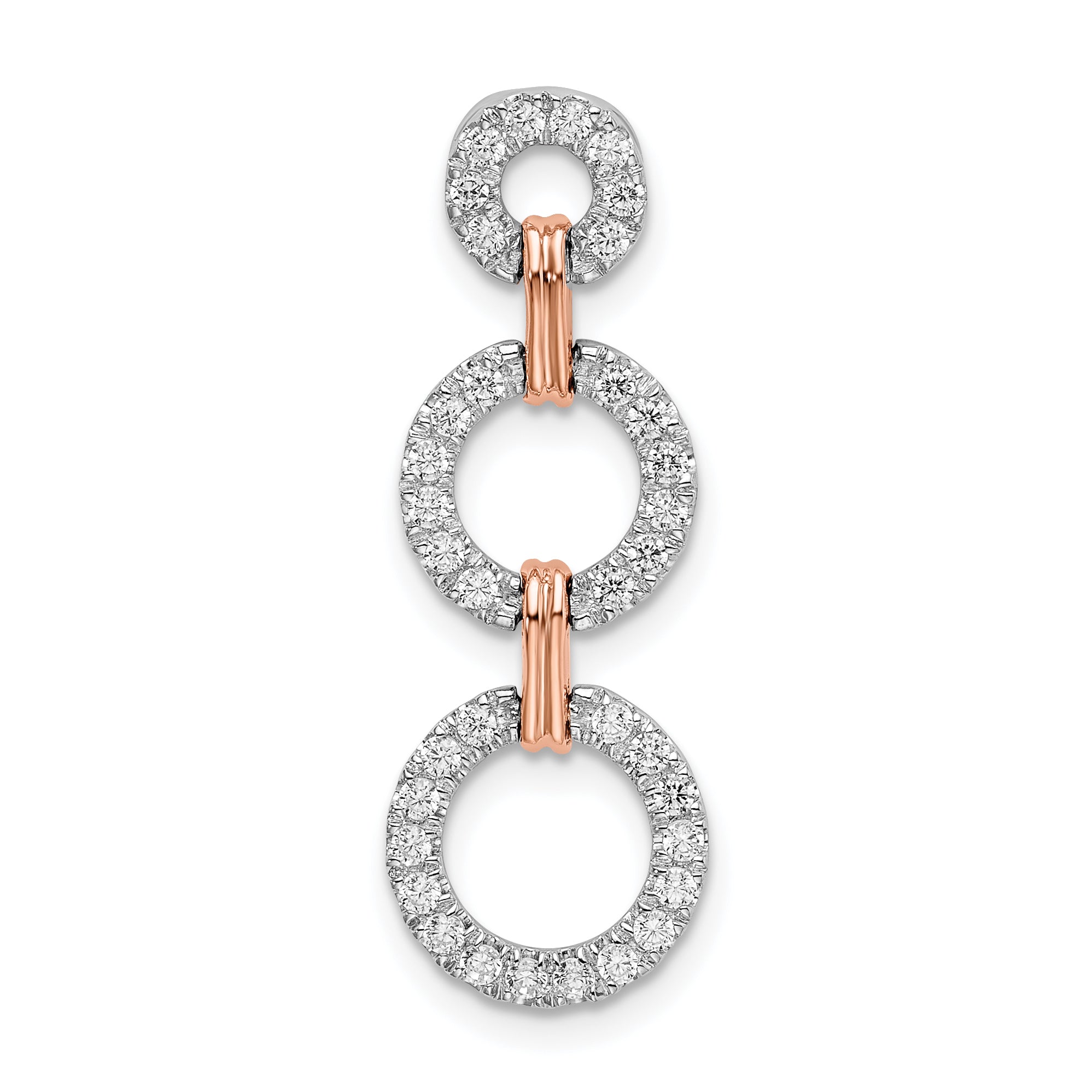 14k Two-Tone Rose and White Gold 3/8 carat Lab Grown Diamond VS/SI+ G+ Triple Circle Drop Chain Slide Pendant