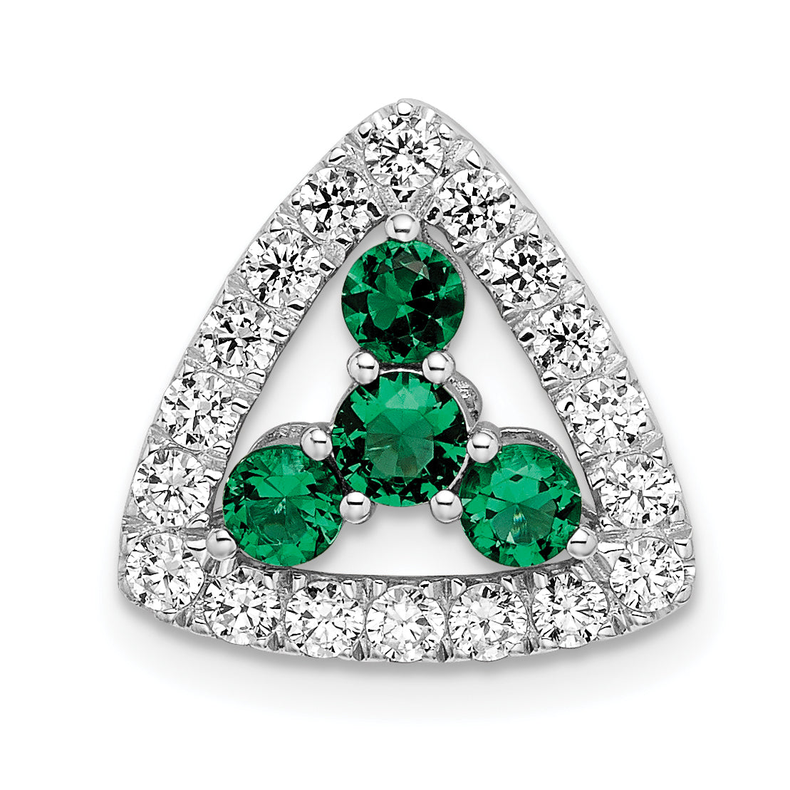 14k White Gold 1/2 carat Lab Grown Diamond VS/SI+ G+ and Lab Created Emerald Triangle Complete Chain Slide Pendant