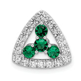 14k White Gold 1/2 carat Lab Grown Diamond VS/SI+ G+ and Lab Created Emerald Triangle Complete Chain Slide Pendant