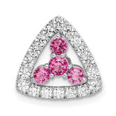 Pure Serenity 14k White Gold 3/8 carat Lab Grown Diamond VS/SI+ G+ and Lab Created Pink Sapphire Triangle Pendant