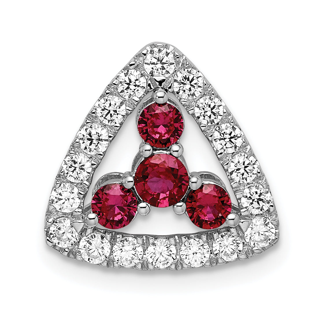 14k White Gold 1/2 carat Lab Grown Diamond VS/SI+ G+ and Lab Created Ruby Triangle Complete Chain Slide Pendant